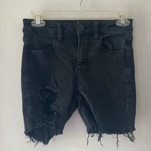 Distressed Black Denim Shorts